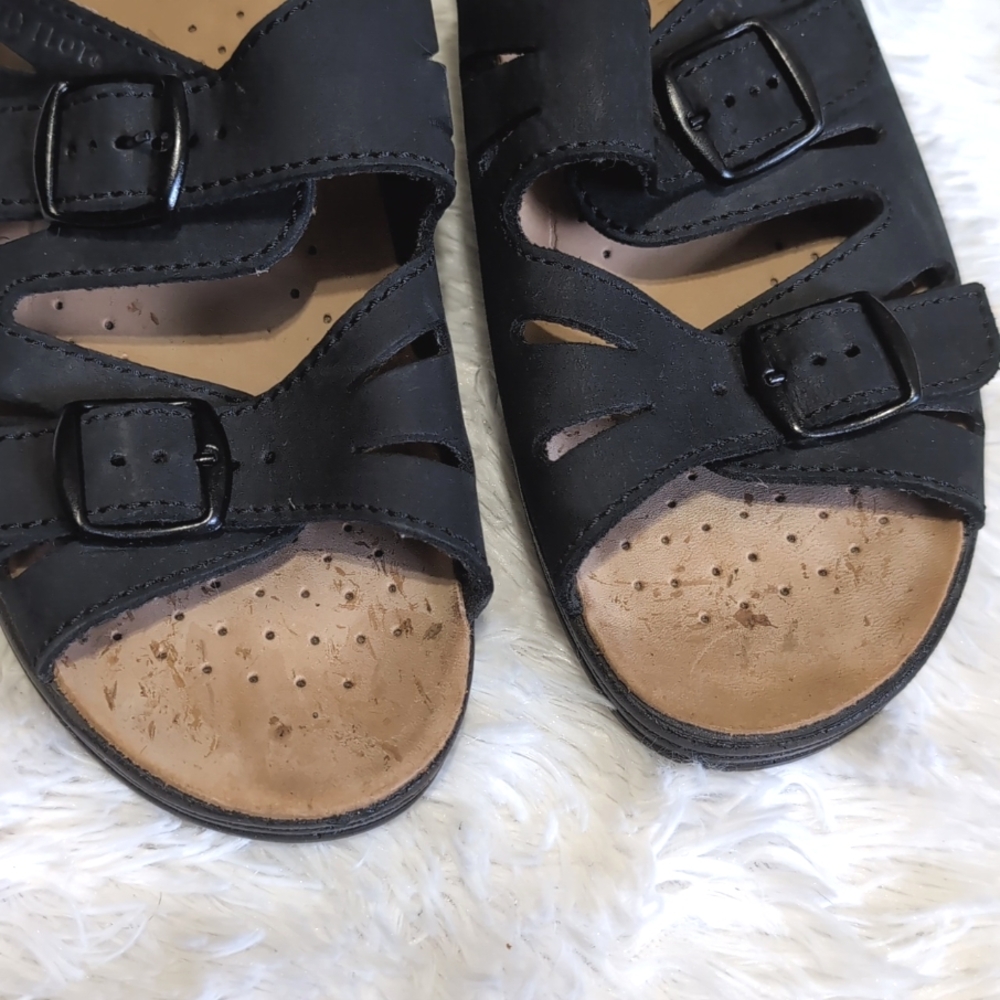 Fly Flot Black Genuine Leather Buckle Slide Sandals Size 40/8 - Picture 6 of 12